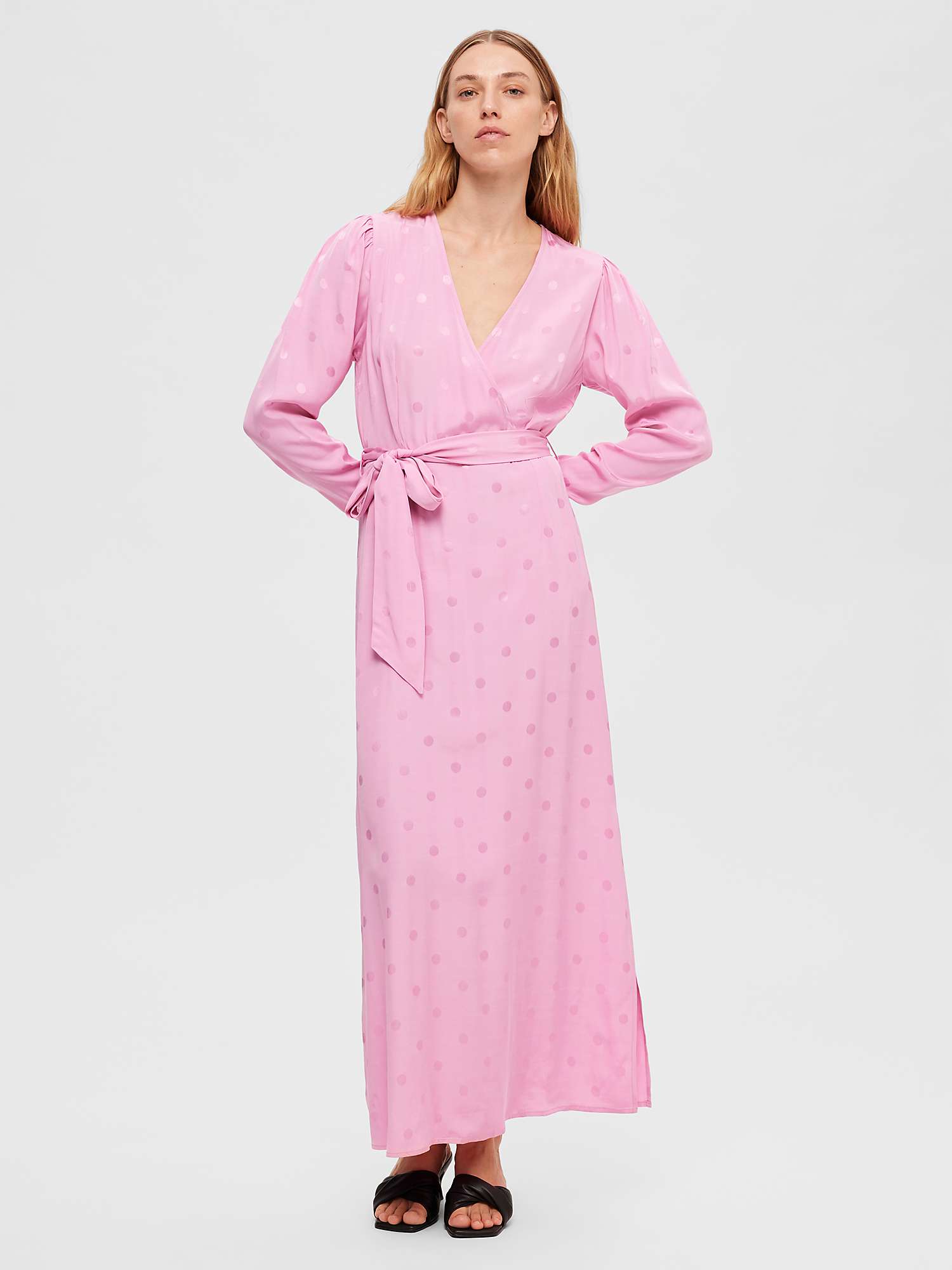 Buy SELECTED FEMME Satin Spot Maxi Wrap Dress, Moonlite Mauve Online at johnlewis.com