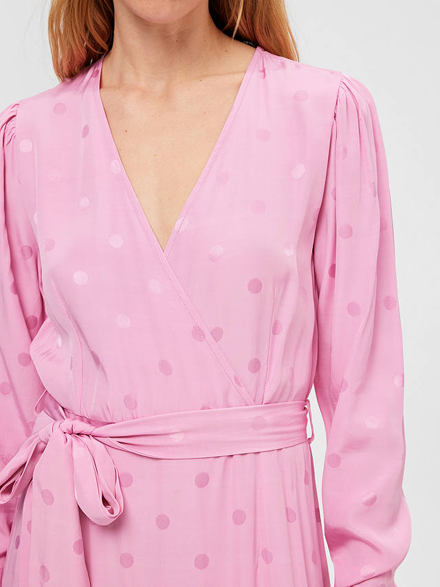 SELECTED FEMME Satin Spot Maxi Wrap Dress, Moonlite Mauve