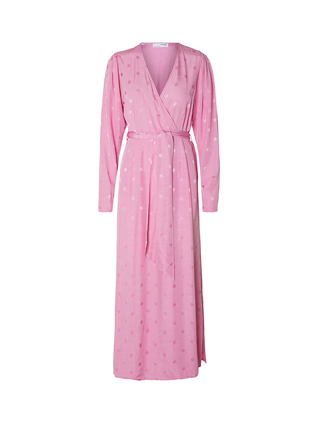SELECTED FEMME Satin Spot Maxi Wrap Dress, Moonlite Mauve