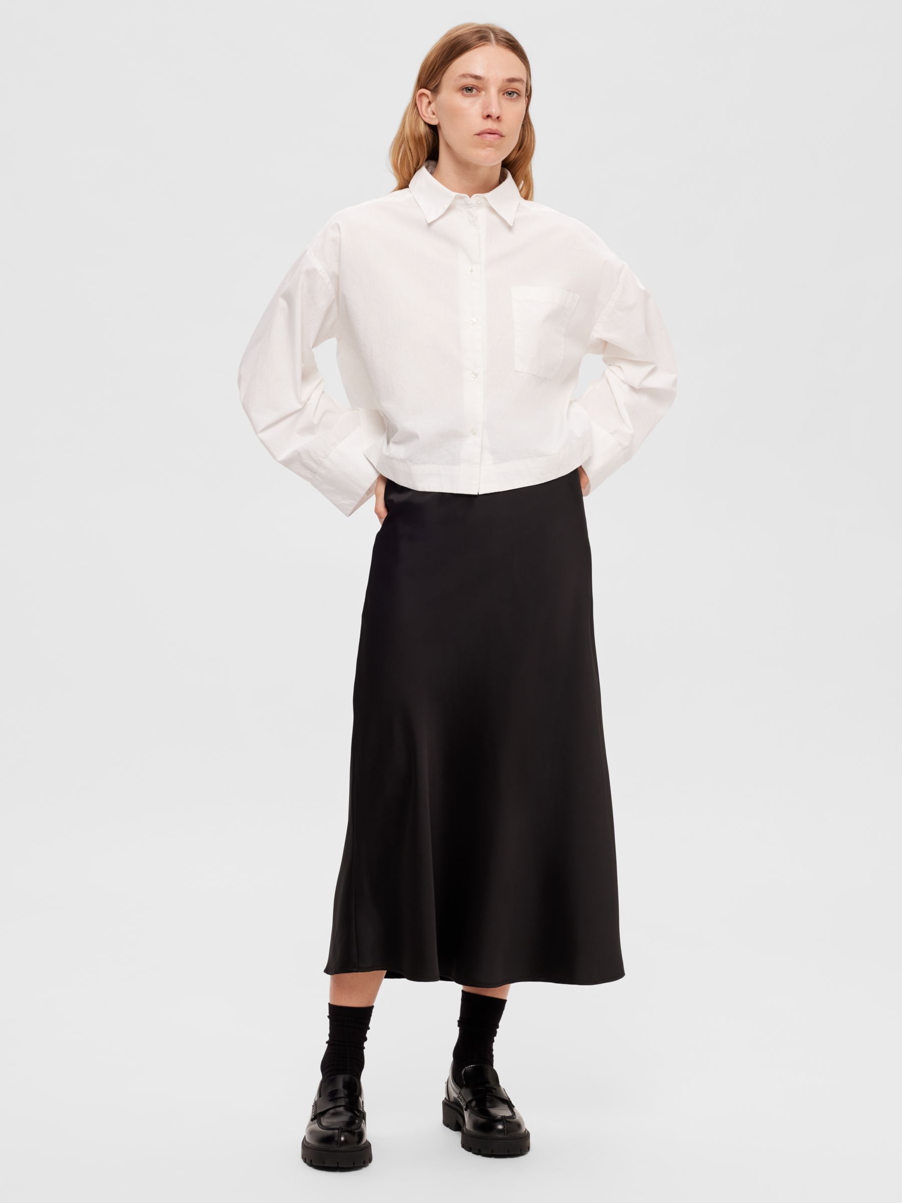 SELECTED FEMME Midi Skirt, Black at John Lewis & Partners