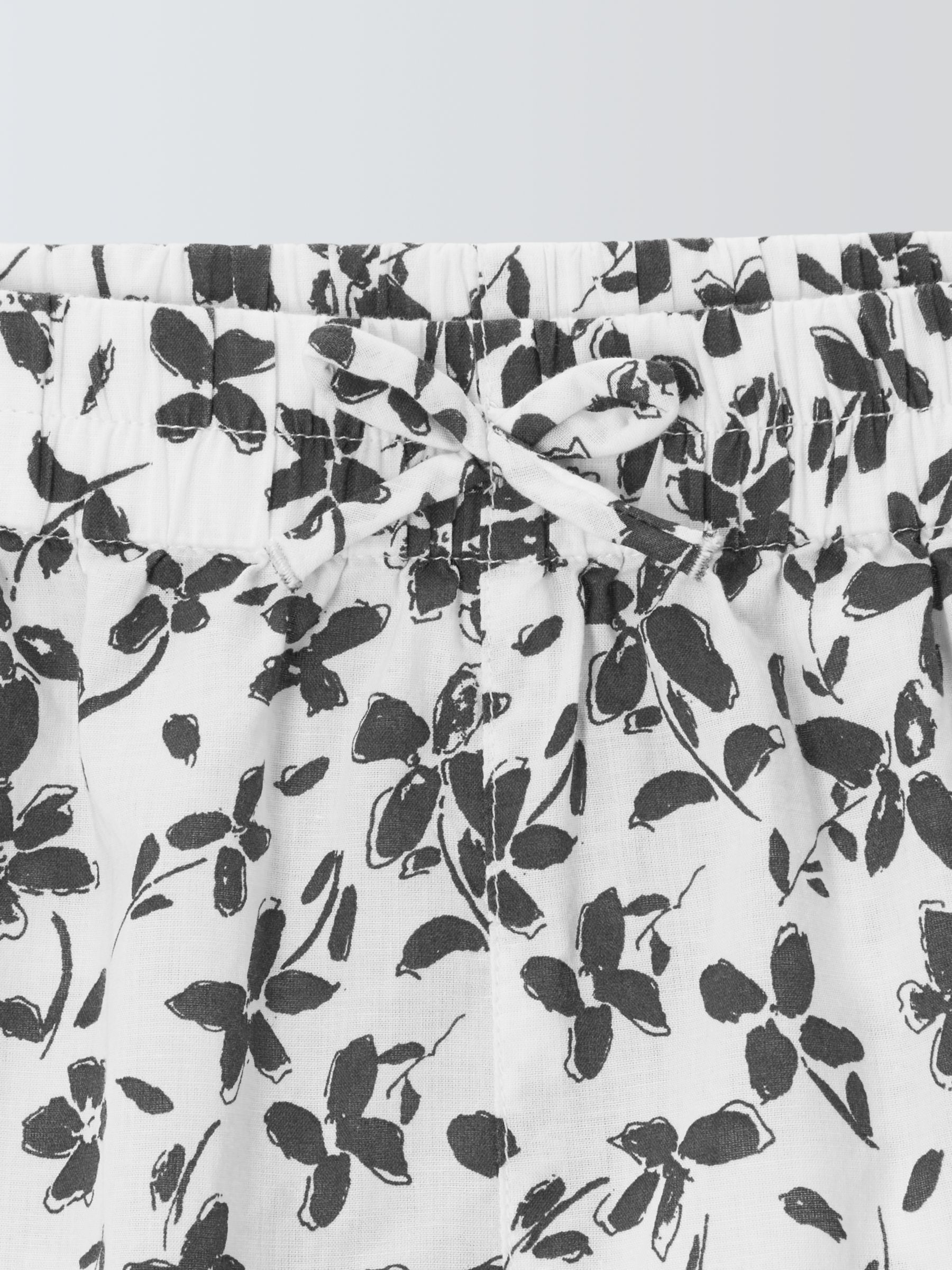 John Lewis Kids' Monochrome Floral Frill Beach Shorts, White/Black, 12 years