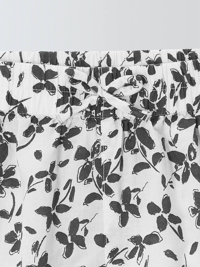John Lewis Kids' Monochrome Floral Frill Beach Shorts, White/Black