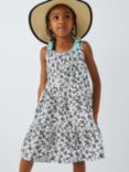 John Lewis Kids' Monochrome Floral Tiered Beach Dress, White/Black