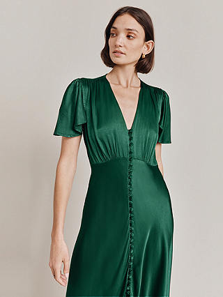 Ghost Grace Satin Swing Midi Dress, Dark Green