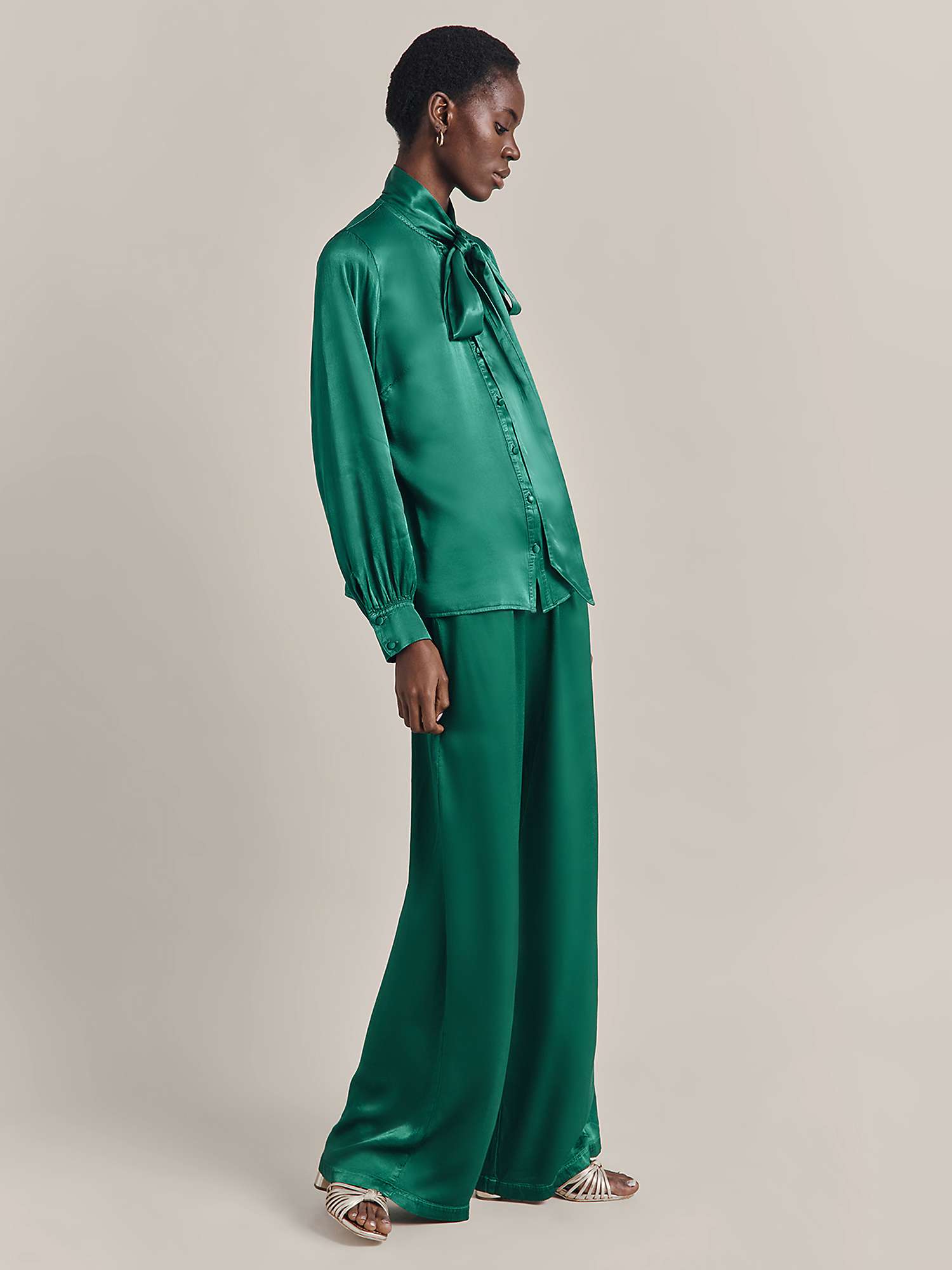 Buy Ghost Anna Satin Pussybow Blouse, Green Online at johnlewis.com