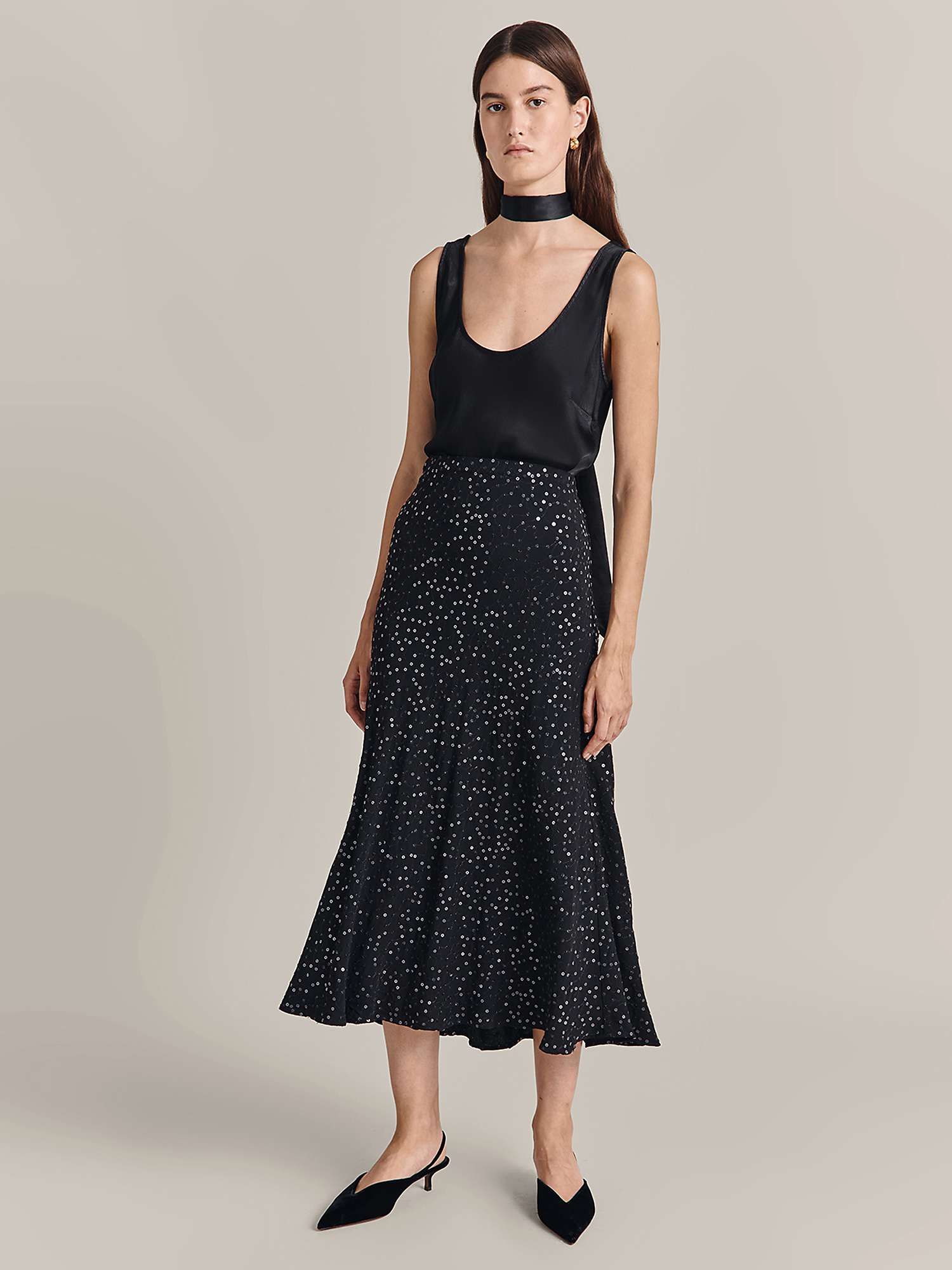 Buy Ghost Eva Sequin Midi Skirt, Black Online at johnlewis.com