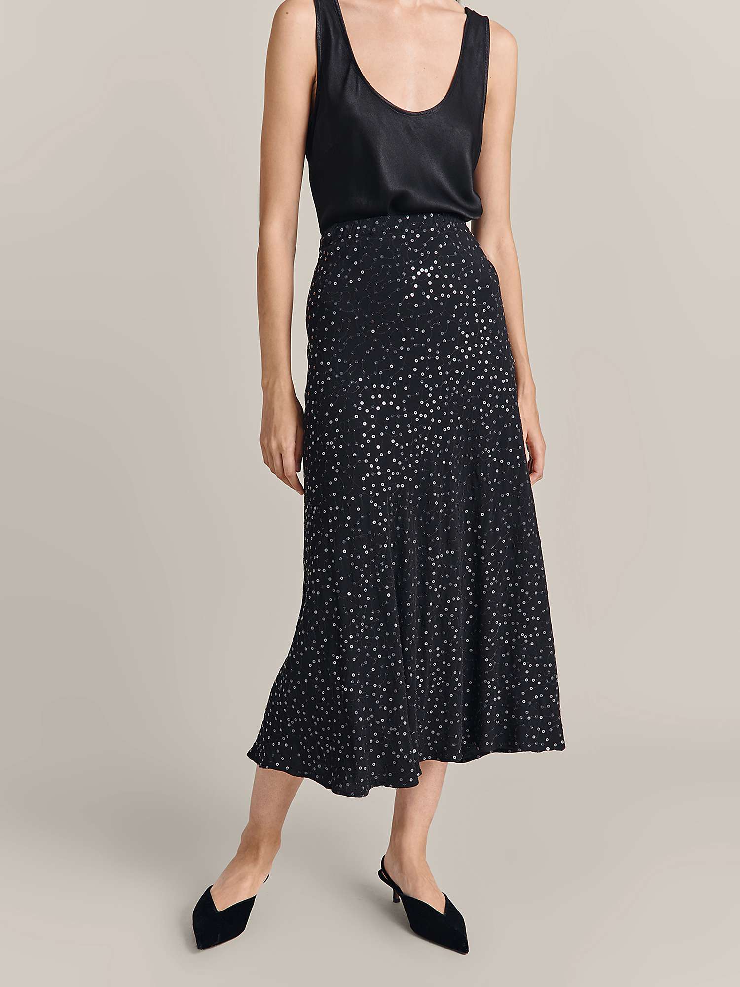 Buy Ghost Eva Sequin Midi Skirt, Black Online at johnlewis.com