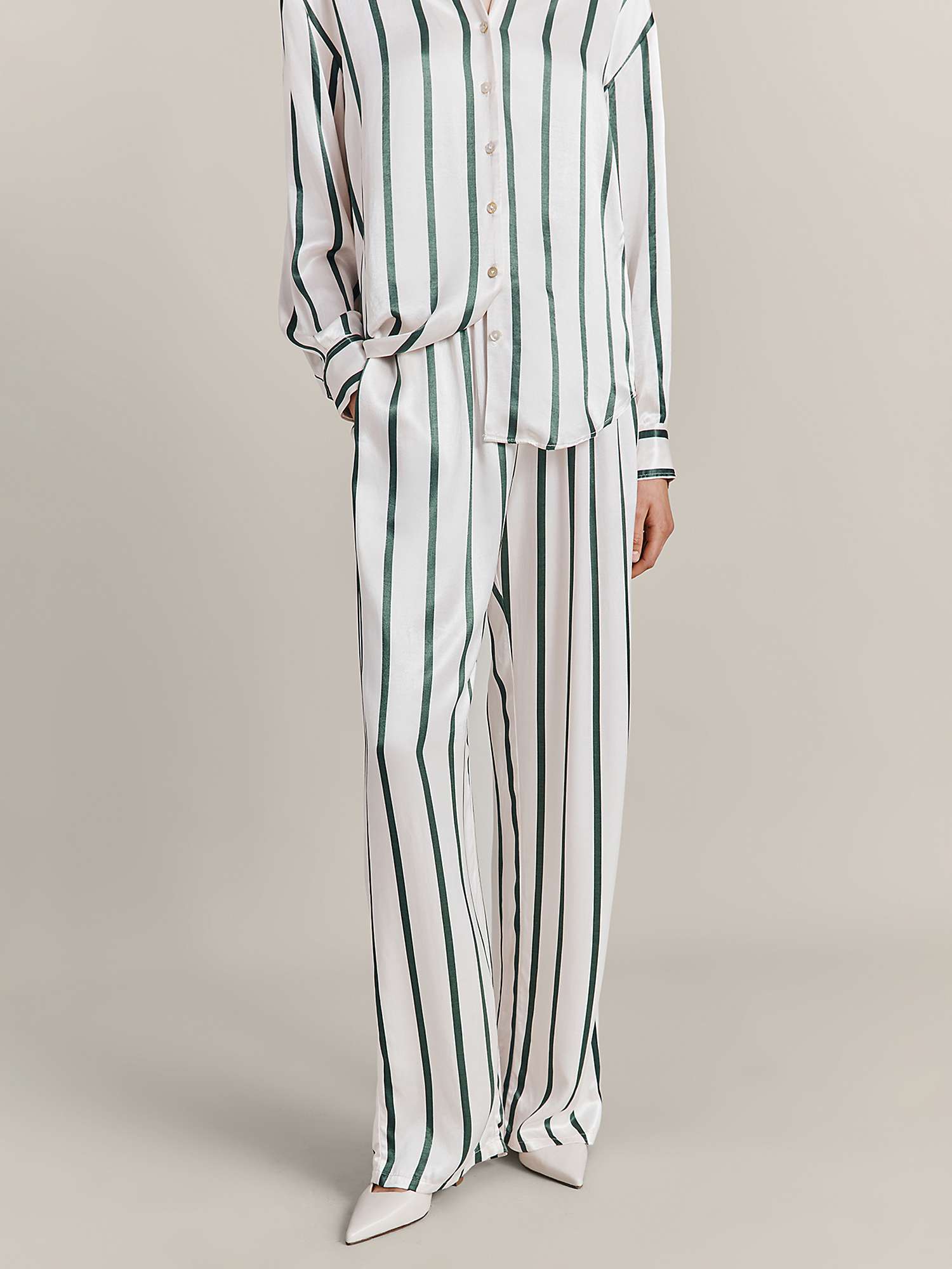 Buy Ghost Imogen Satin Striped Trousers, Green Online at johnlewis.com