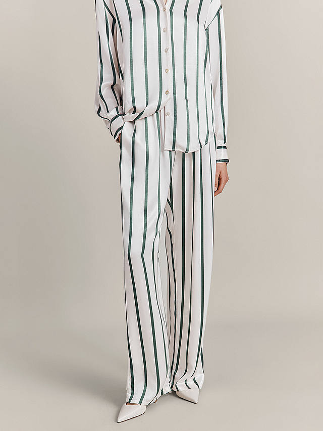 Ghost Imogen Satin Striped Trousers, Green