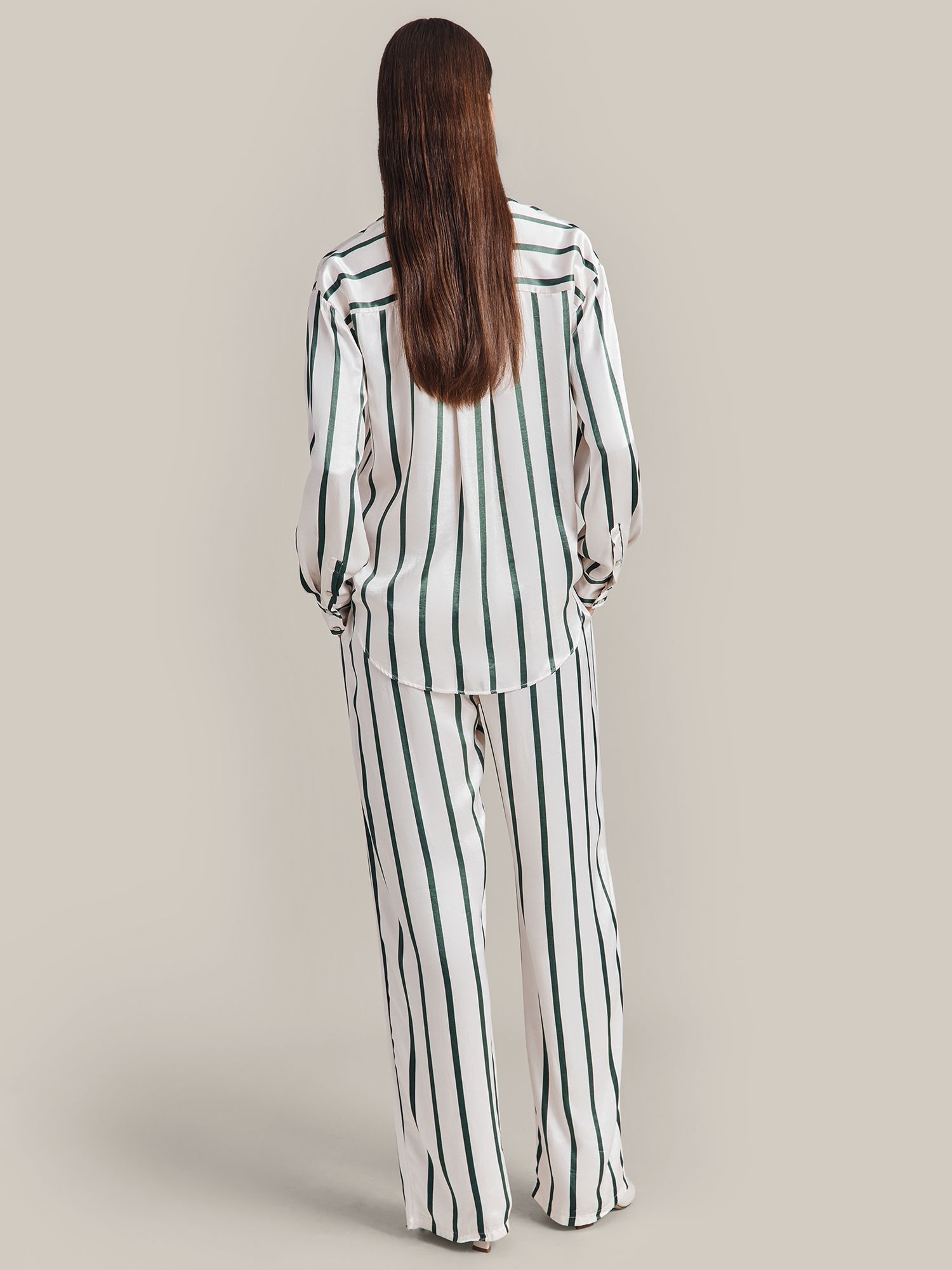 Ghost Imogen Satin Striped Trousers, Green, XS