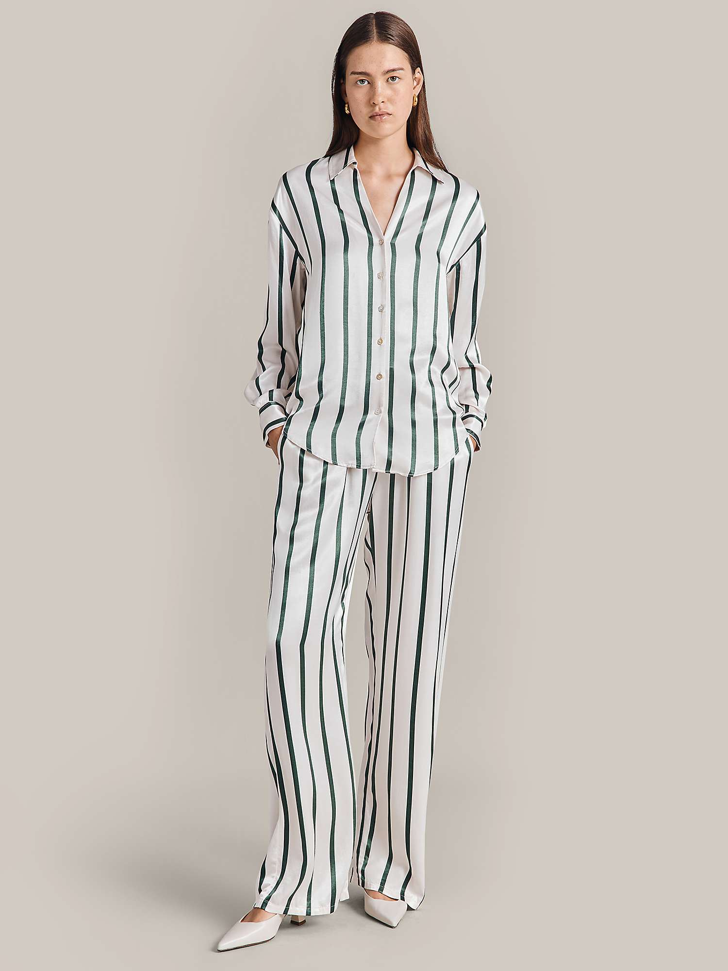 Buy Ghost Imogen Satin Striped Trousers, Green Online at johnlewis.com