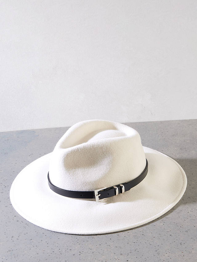 Mint Velvet Buckle Strap Wool Fedora Hat, Cream at John Lewis & Partners