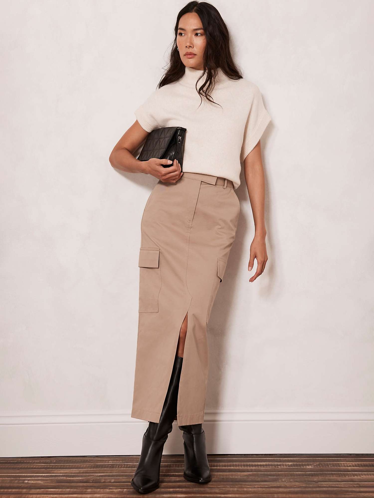 Buy Mint Velvet Cotton Blend Cargo Midi Skirt, Beige Online at johnlewis.com