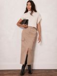 Mint Velvet Cotton Blend Cargo Midi Skirt, Beige, Beige