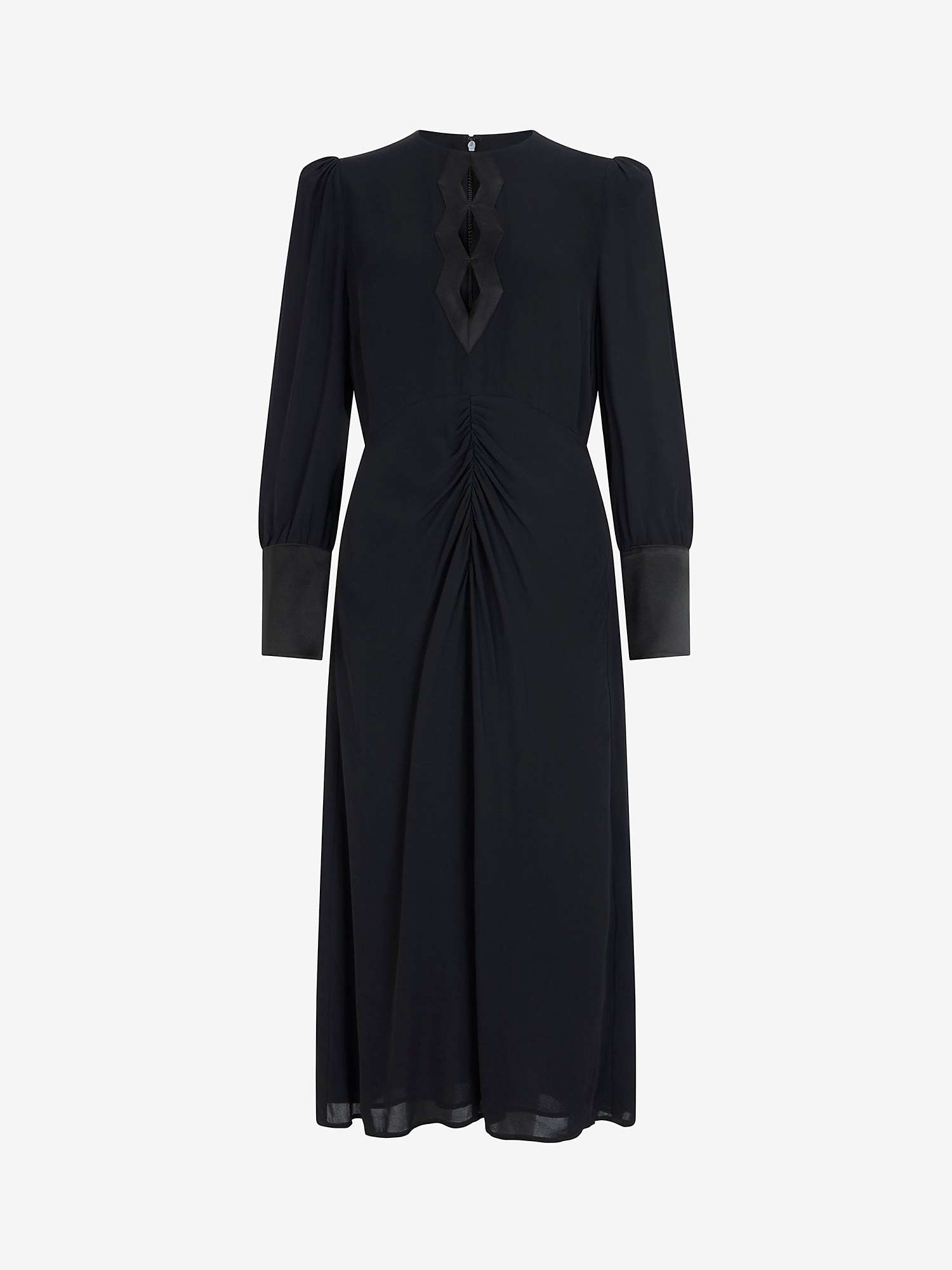 Buy Mint Velvet Key Hole Detail Ruched Front Midi Dress, Black Online at johnlewis.com