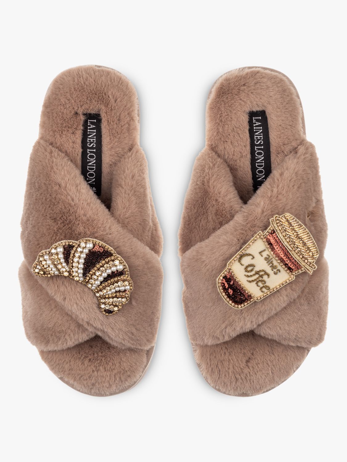 Laines London Coffee & Croissant Slippers, Toffee at John Lewis & Partners