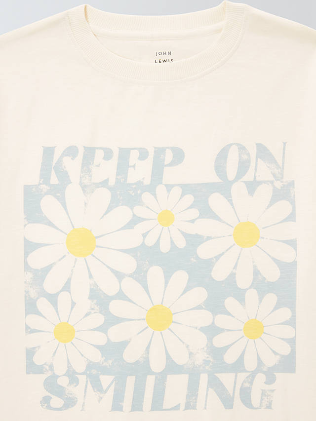 John Lewis Kids' Keep On Smiling T-Shirt, Cream
