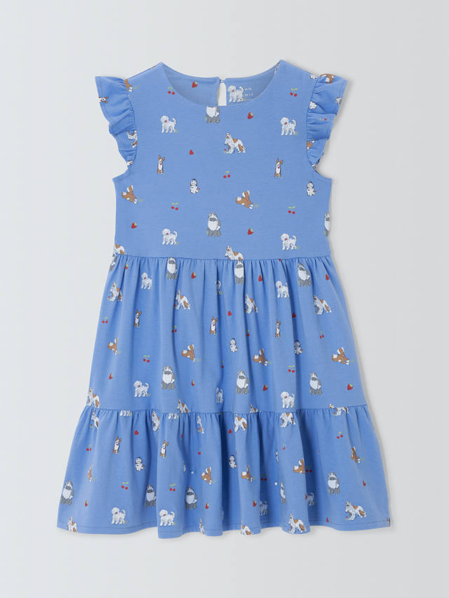 John Lewis Kids' Dogs Tiered Jersey Dress, Blue