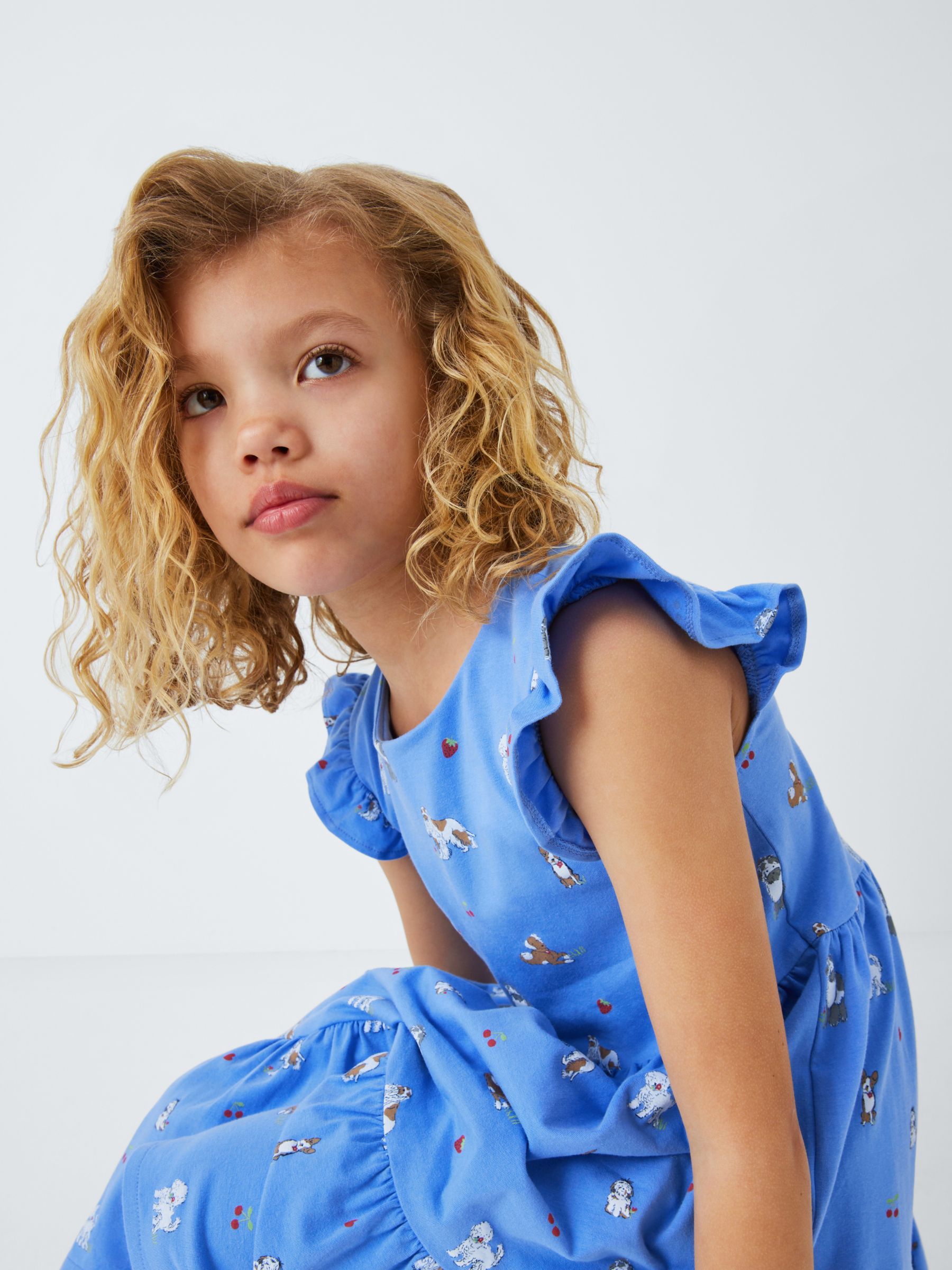 Buy John Lewis Kids' Dogs Tiered Jersey Dress, Blue Online at johnlewis.com