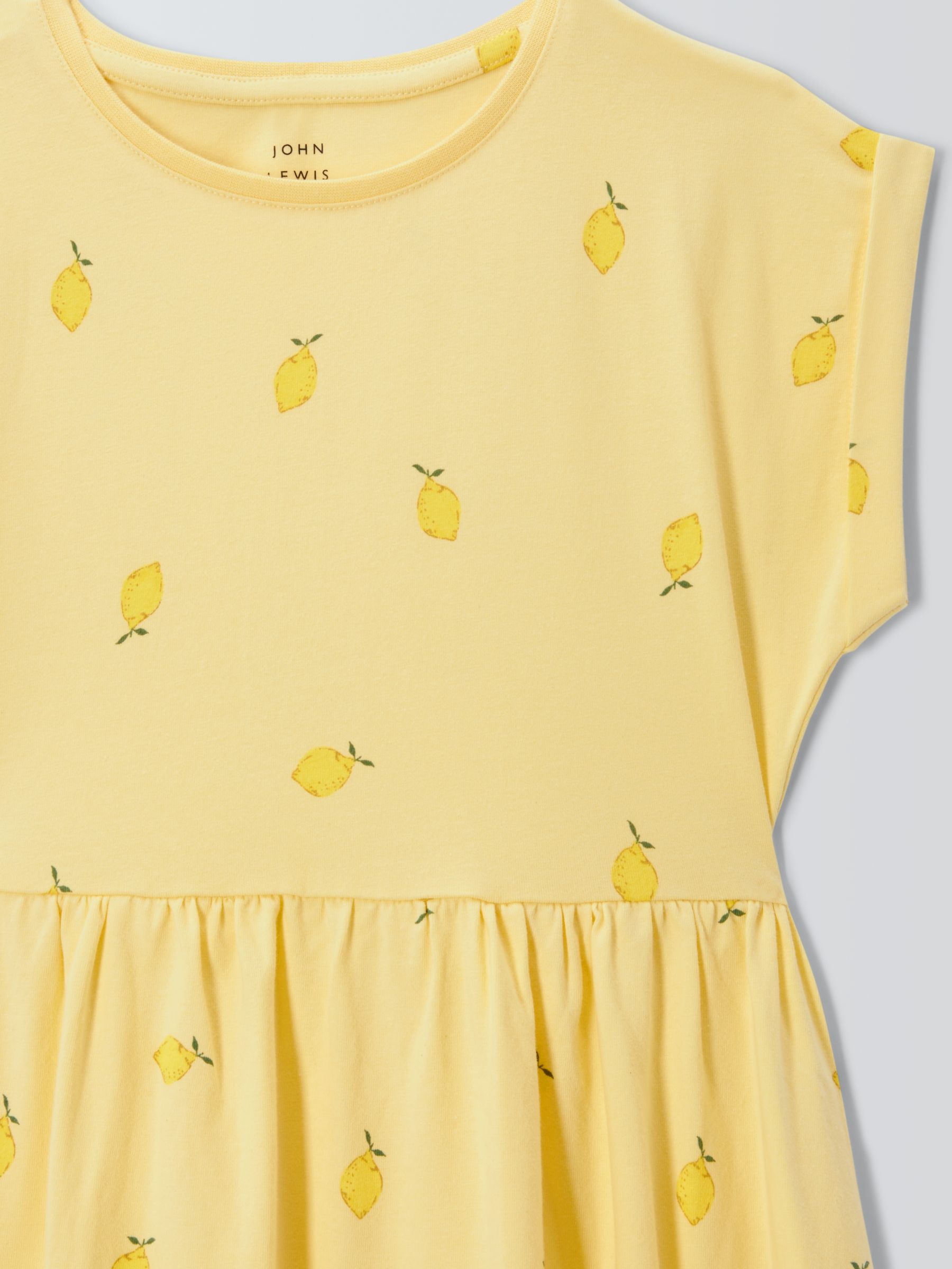 John Lewis Kids' Lemon Print Short Sleeve Dress, Lemon Meringue, 4 years