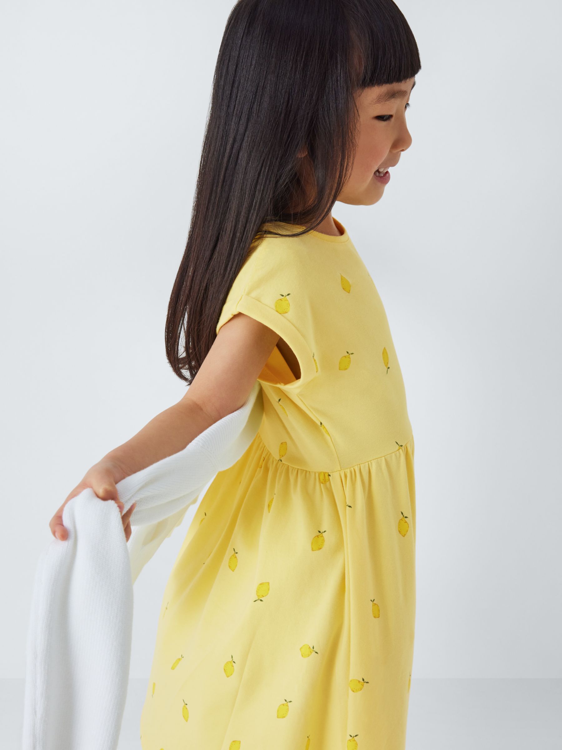 John Lewis Kids' Lemon Print Short Sleeve Dress, Lemon Meringue, 4 years