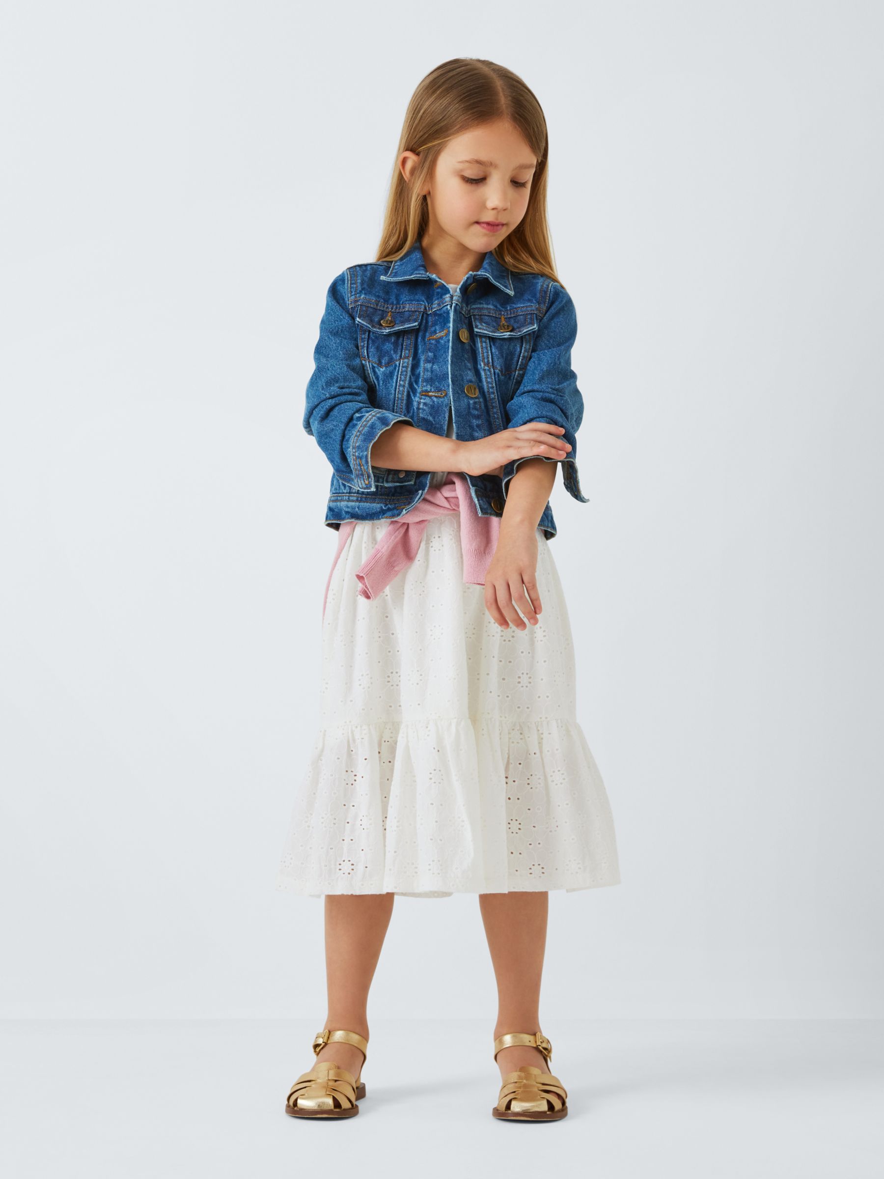 John Lewis Kids' Broderie Anglaise Tiered Dress, Snow White, 12 years