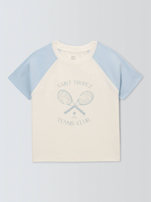 John Lewis Kids' Saint Tropez Tennis Graphic T-Shirt, Snow White/Egret
