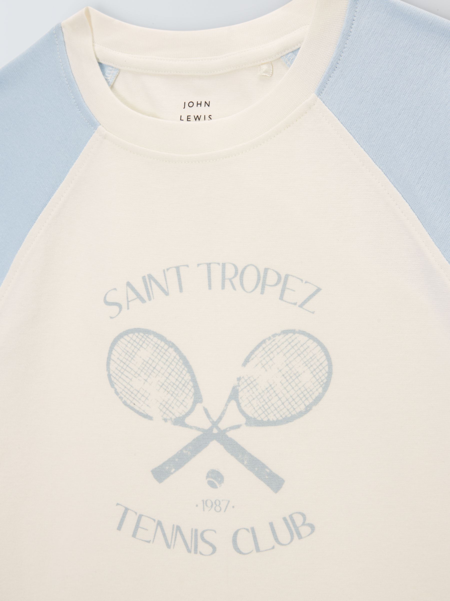John Lewis Kids' Saint Tropez Tennis Graphic T-Shirt, Snow White/Egret, 12 years
