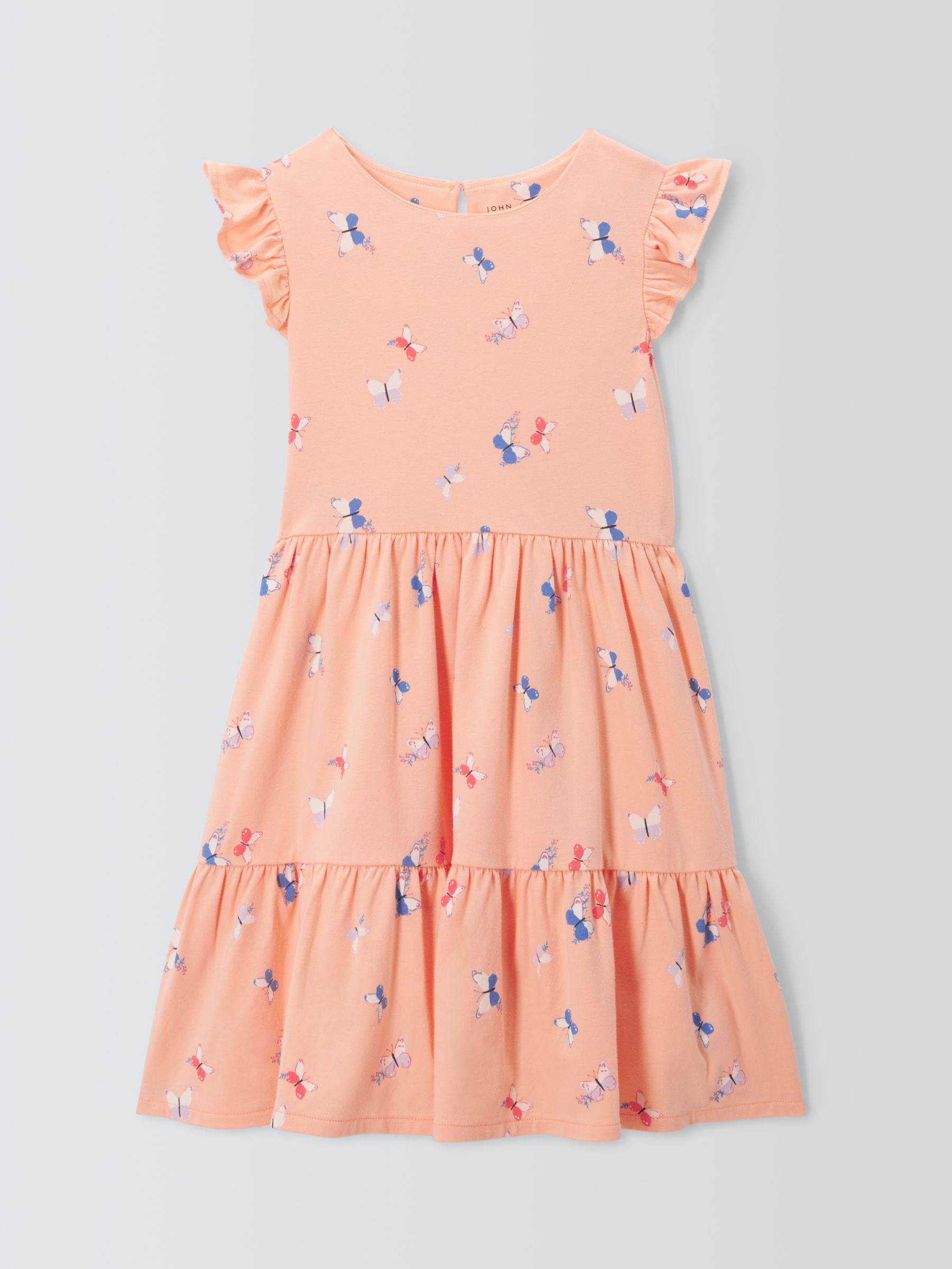 Buy John Lewis Kids' Butterfly Print Jersey Tiered Dress, Peach Parfait Online at johnlewis.com
