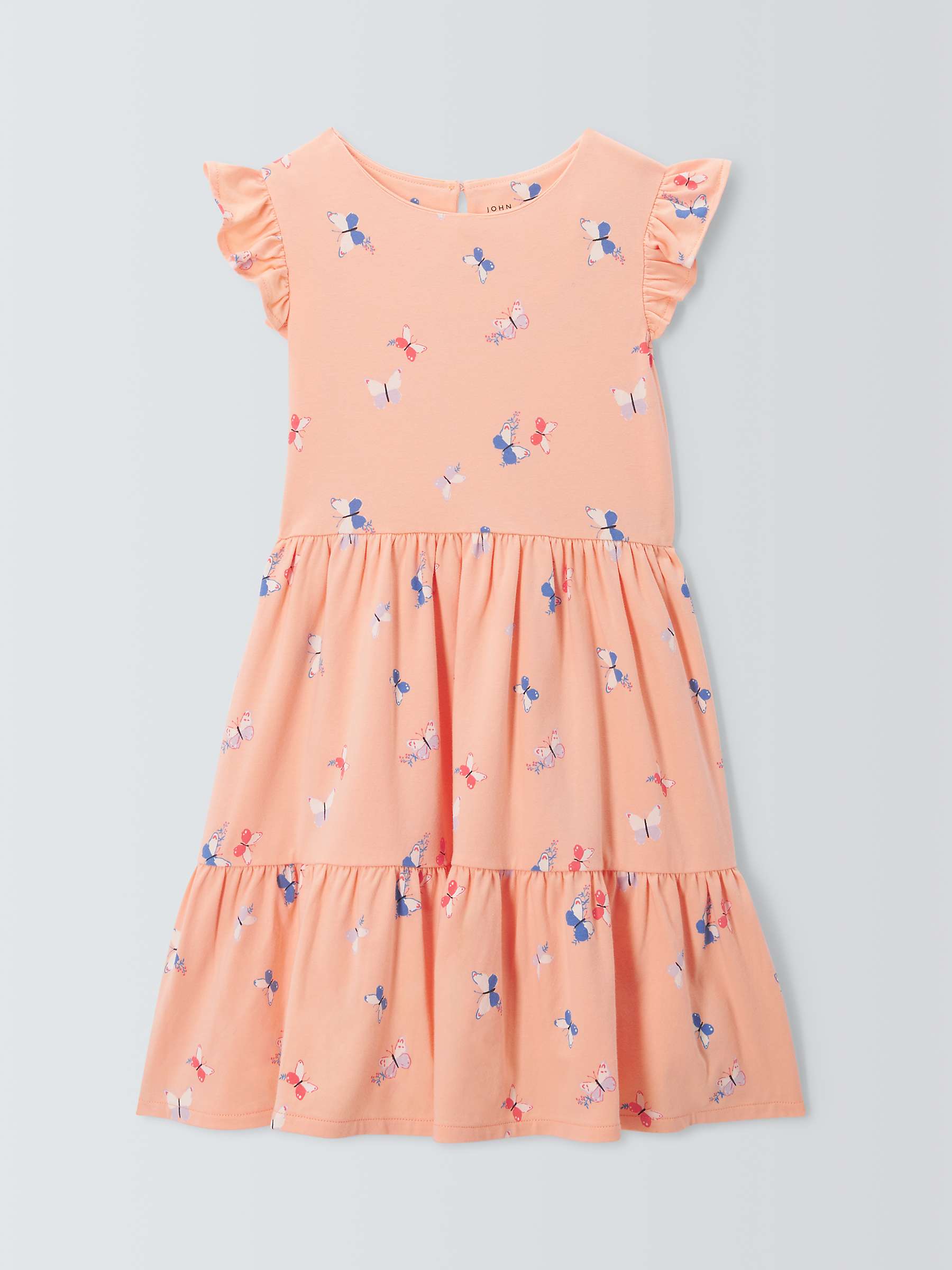 Buy John Lewis Kids' Butterfly Print Jersey Tiered Dress, Peach Parfait Online at johnlewis.com