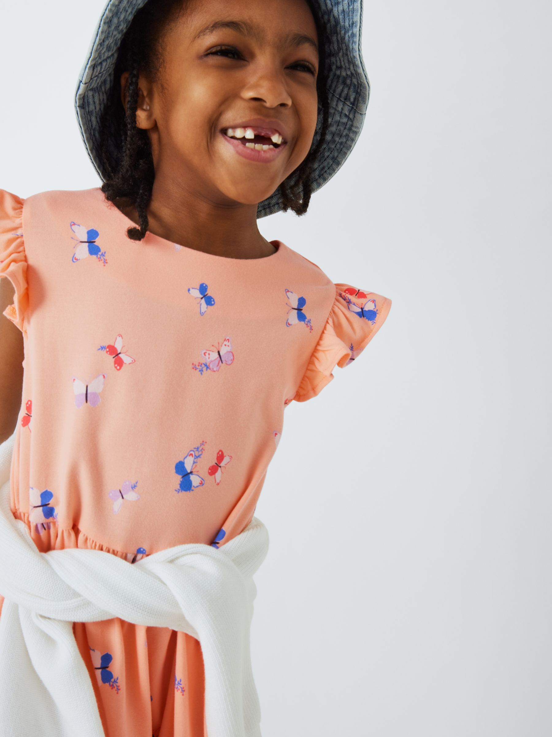 Buy John Lewis Kids' Butterfly Print Jersey Tiered Dress, Peach Parfait Online at johnlewis.com