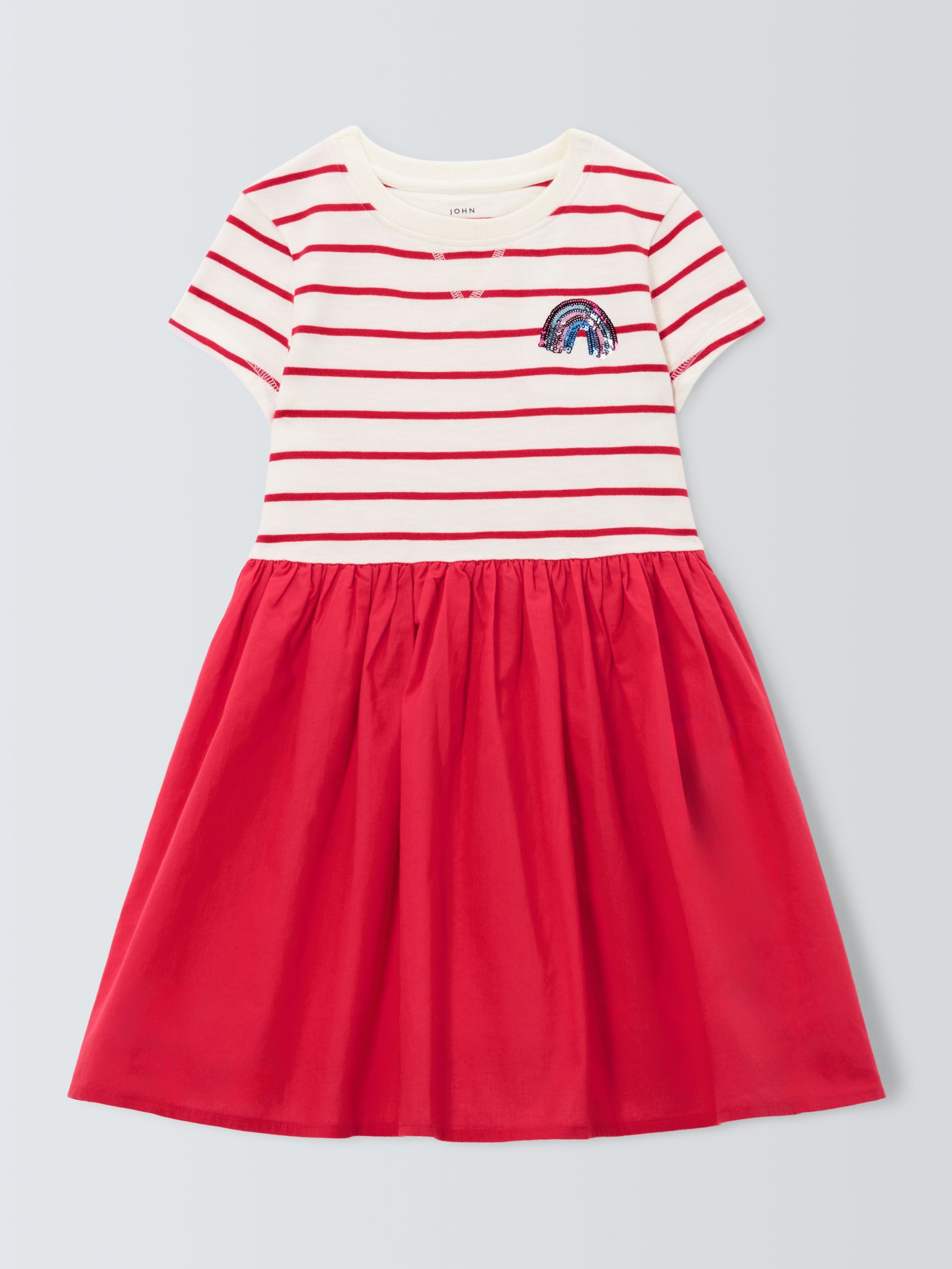 John Lewis Kids' Half Stripe Dress, Red/White, 10 years