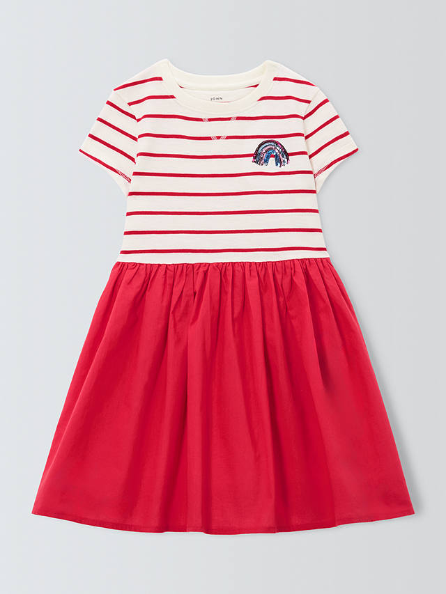 John Lewis Kids' Half Stripe Dress, Red/White