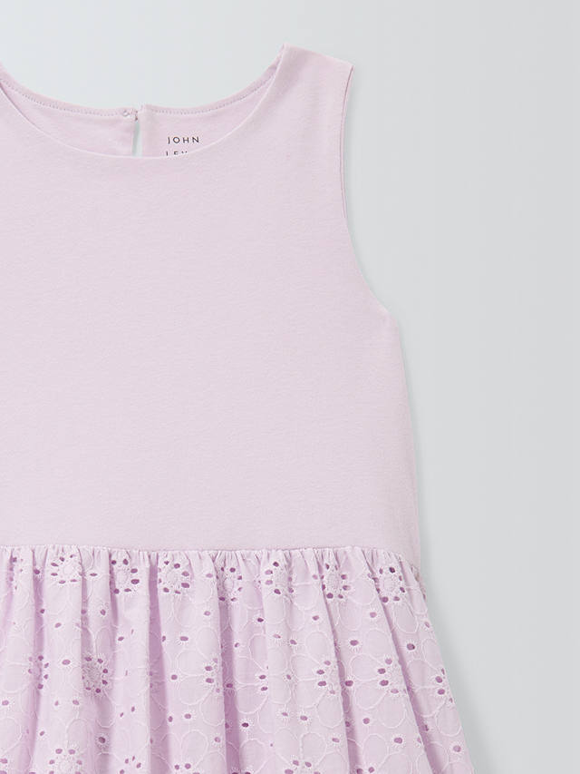 John Lewis Kids' Broderie Anglaise Tiered Dress, Lilac