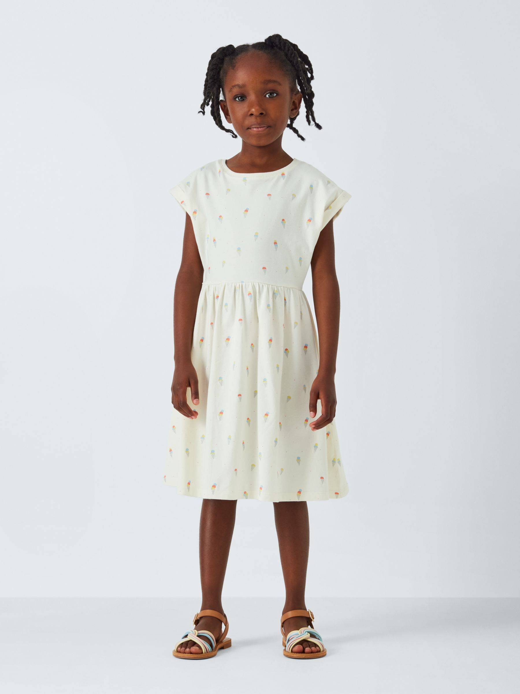 John Lewis Kids' Ice Cream Print Dress, Gardenia, 4 years