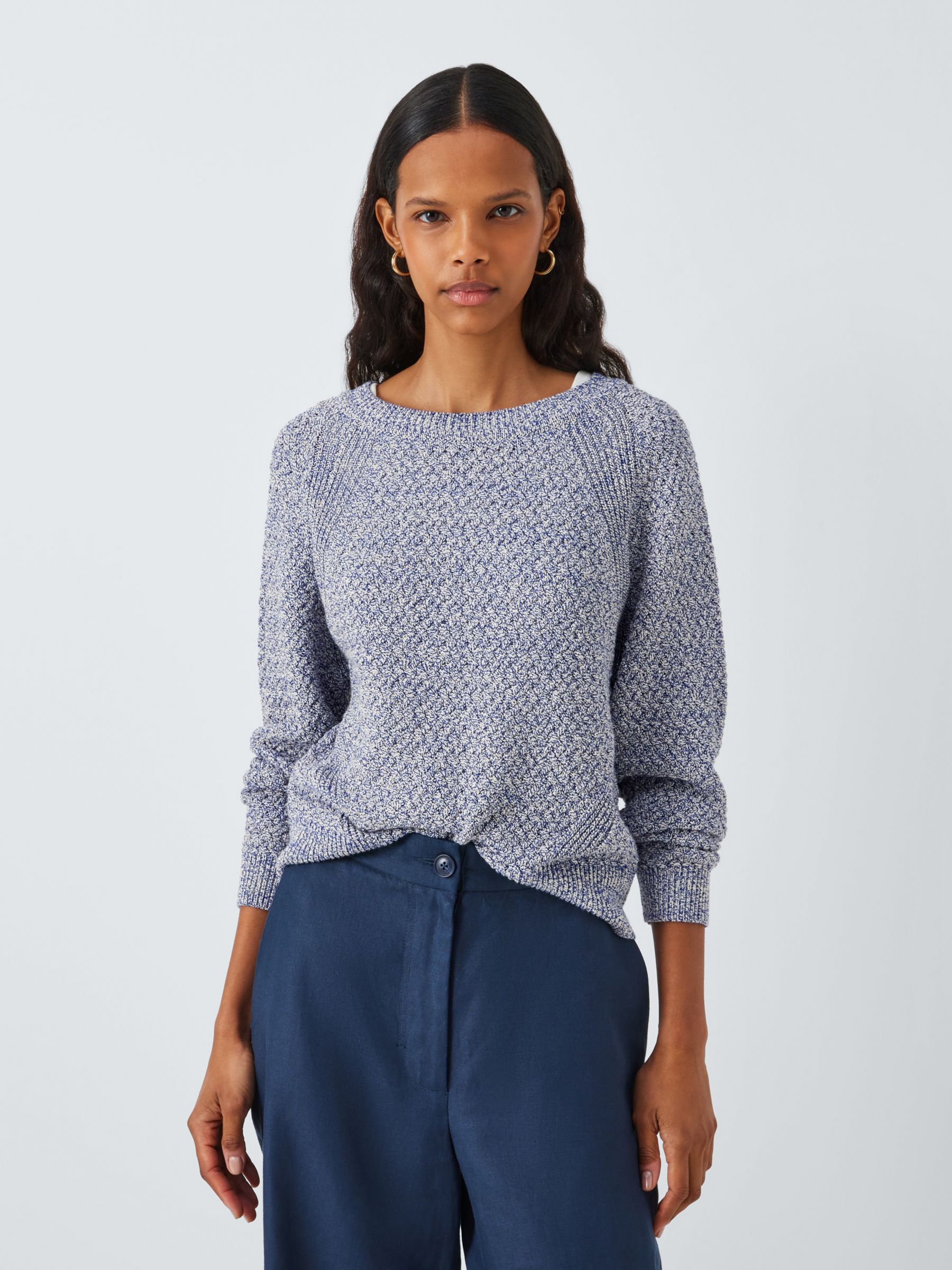 John Lewis Basket Weave Sweater, Blue/Multi