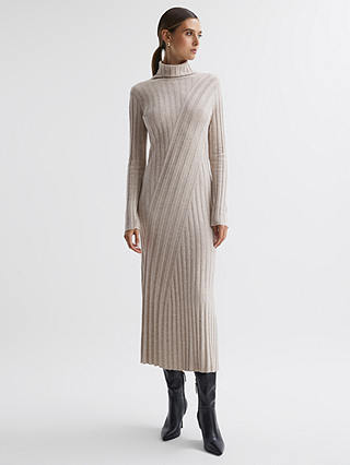 Reiss Petite Cady Wool Blend Midi Jumper Dress, Stone