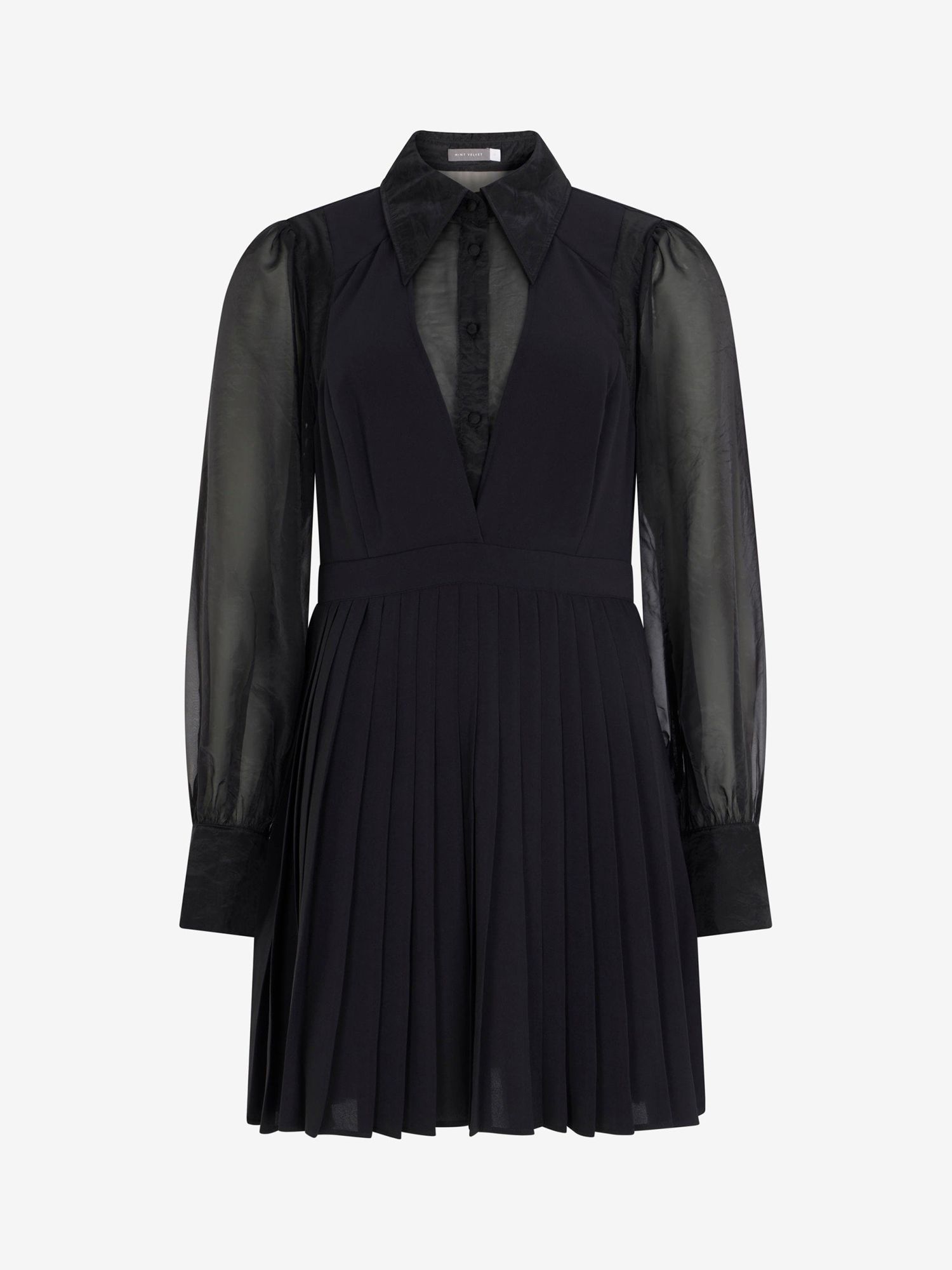 Mint Velvet Pleat Mini Shirt Dress, Black at John Lewis & Partners