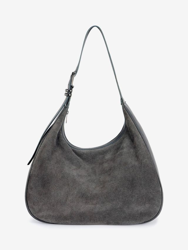 Mint Velvet Suede Shoulder Bag Light Grey