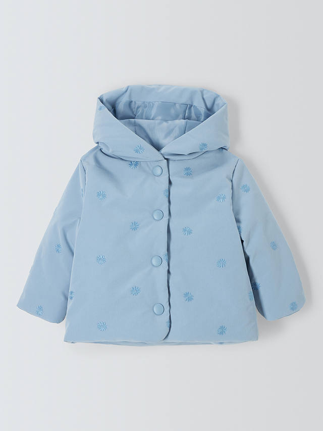 John Lewis Baby Embroidered Shower Resistant Hooded Jacket, Blue