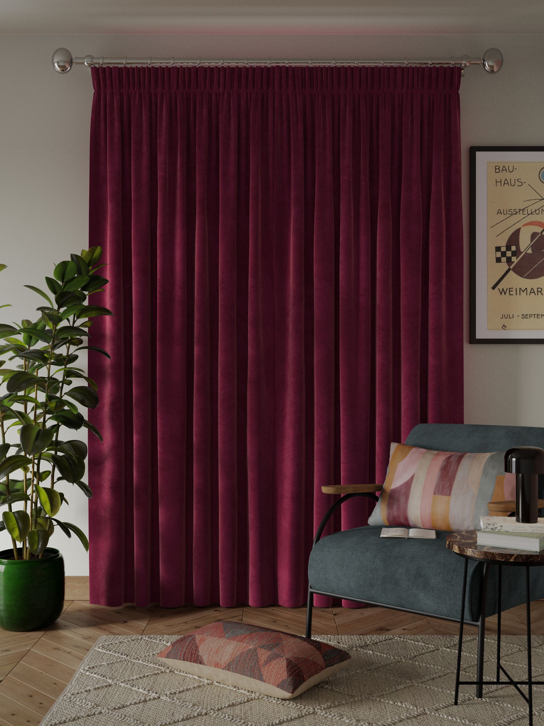 Clever velvet lined pencil pleat single door curtain in wine, burgundy,  So'home