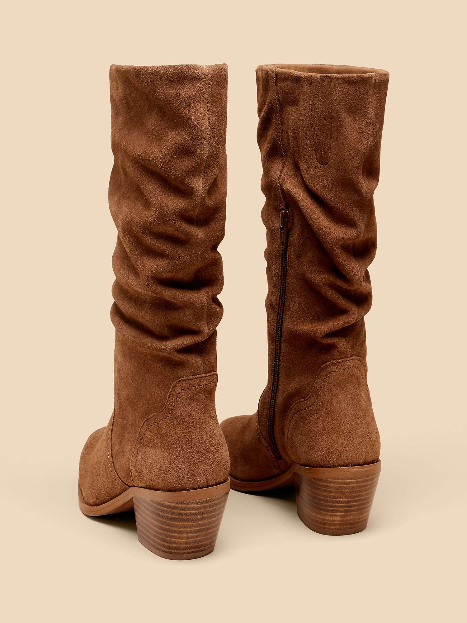 Buy White Stuff Azalea Suede Mid Slouch Boots, Light Tan Online at johnlewis.com