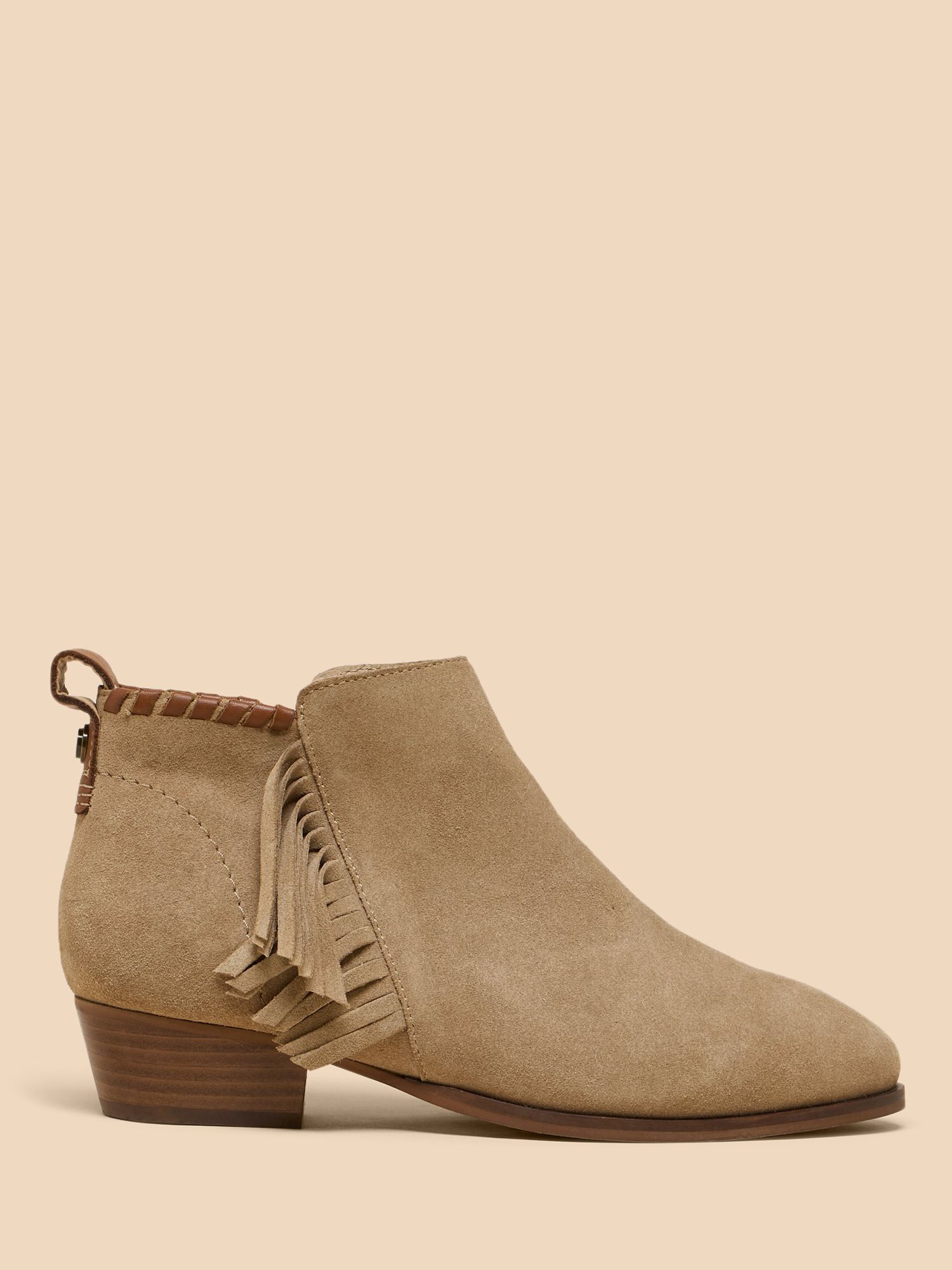 White Stuff  Acacia Suede Fringe Ankle Boots, Light Natural, 3