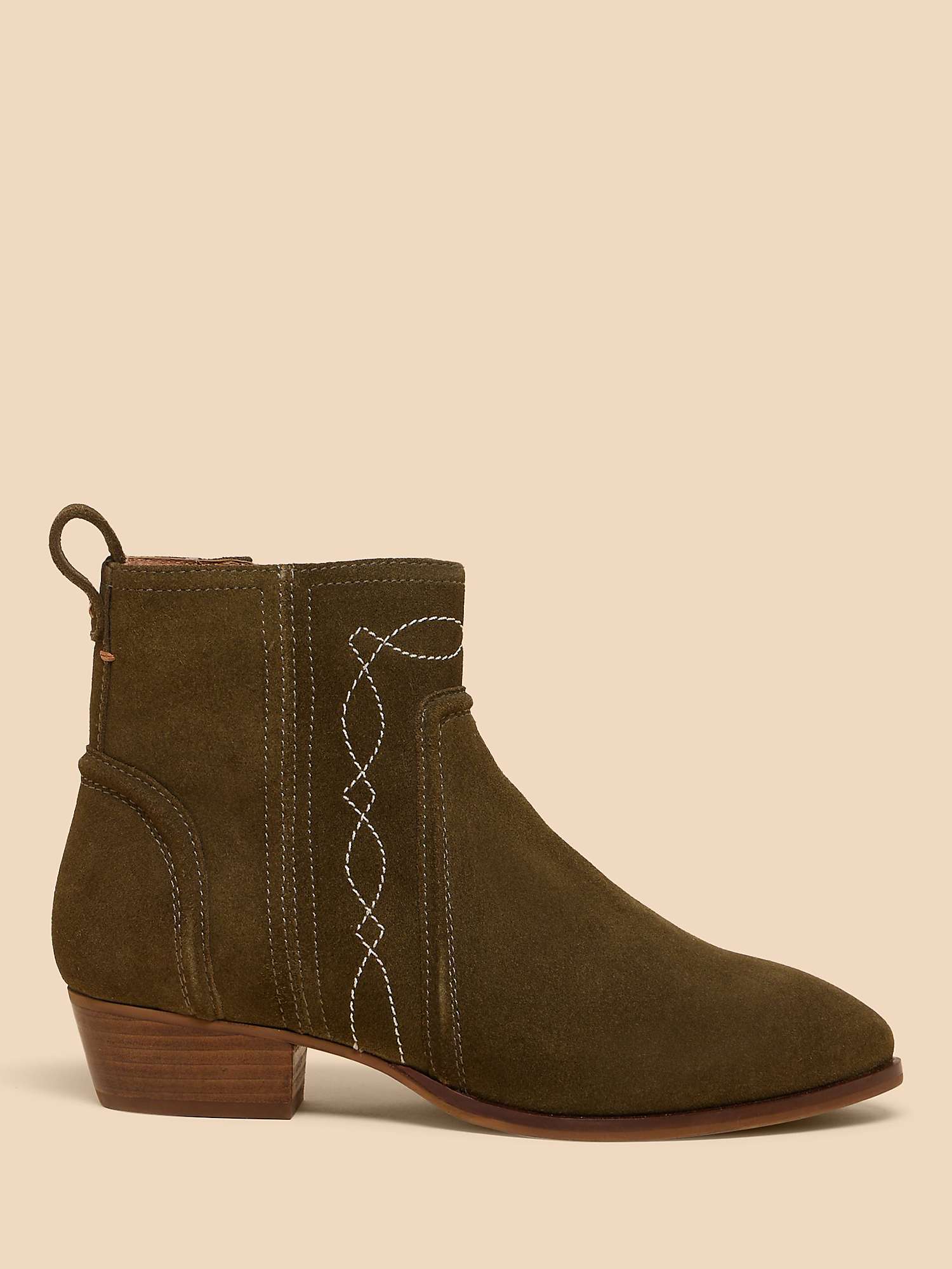 Buy White Stuff Cedar Suede Embroidered Boot, Khaki Online at johnlewis.com