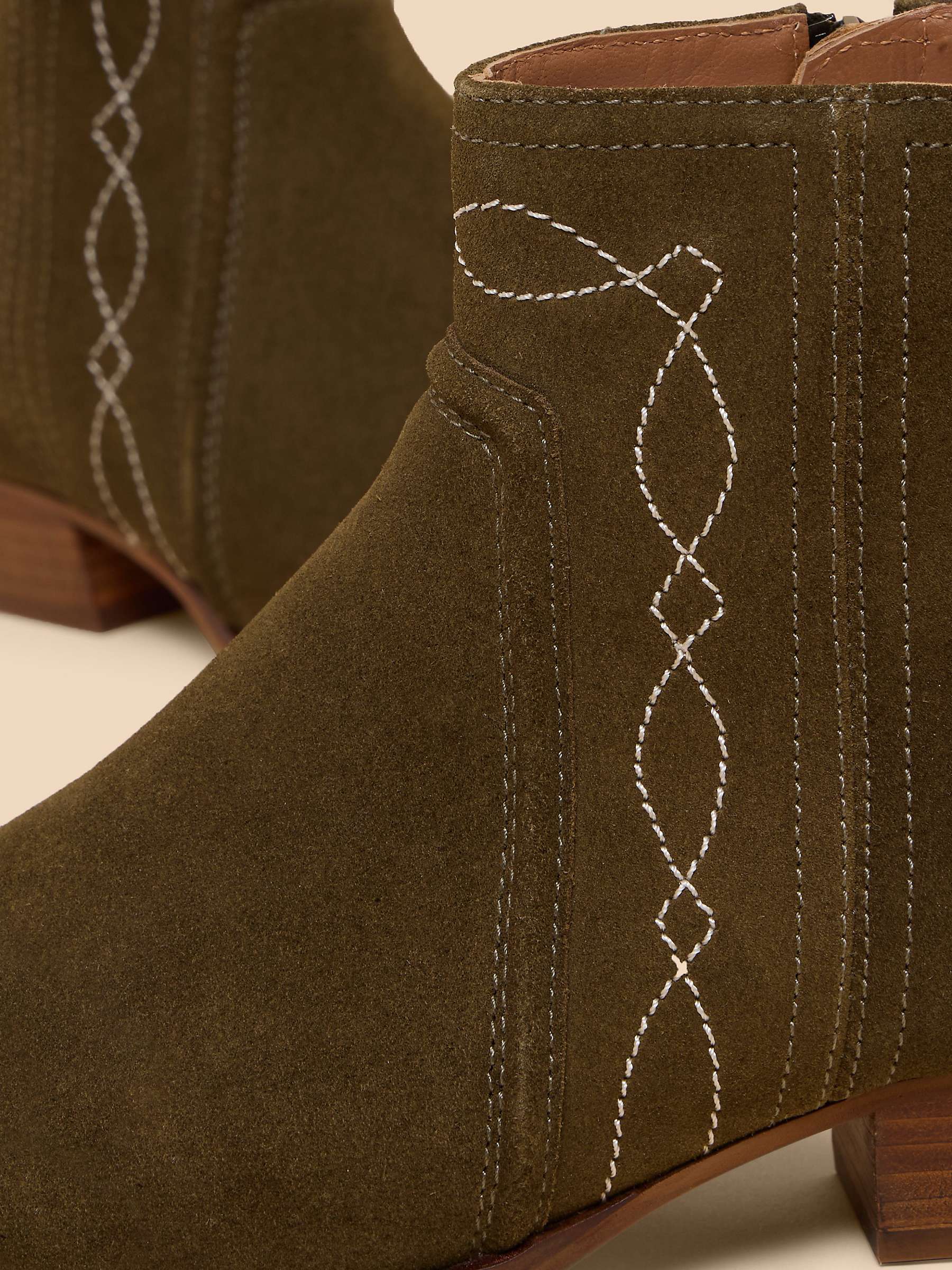 Buy White Stuff Cedar Suede Embroidered Boot, Khaki Online at johnlewis.com