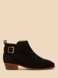 White Stuff Buckle Suede Ankle Boots, Pure Black