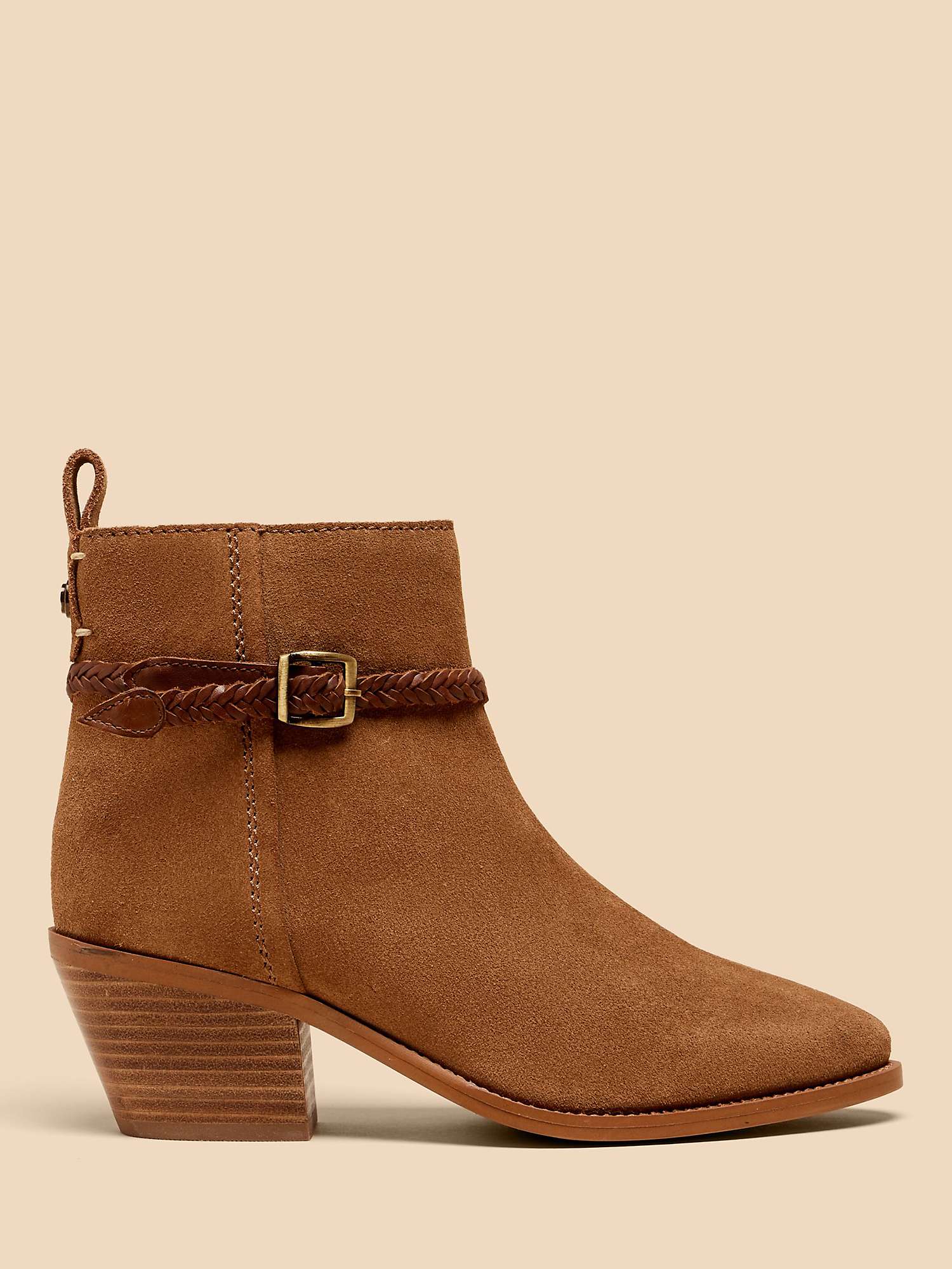 Buy White Stuff Plait Strap Suede Ankle Boots, Mid Tan Online at johnlewis.com