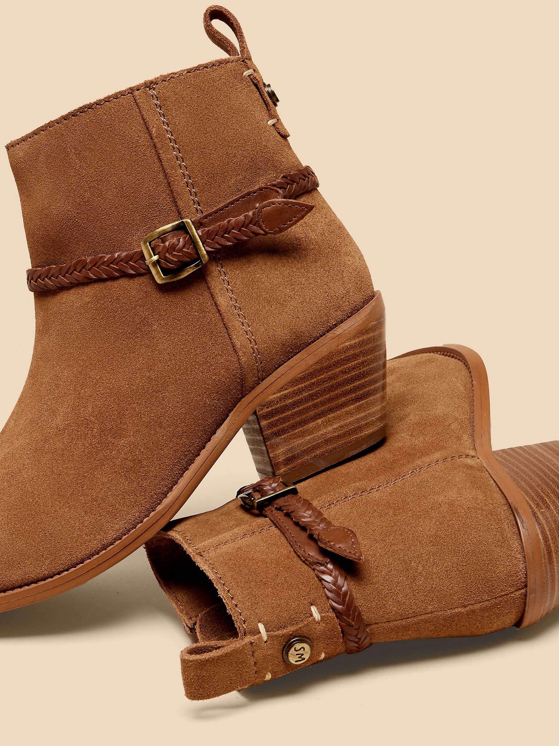 Buy White Stuff Plait Strap Suede Ankle Boots, Mid Tan Online at johnlewis.com