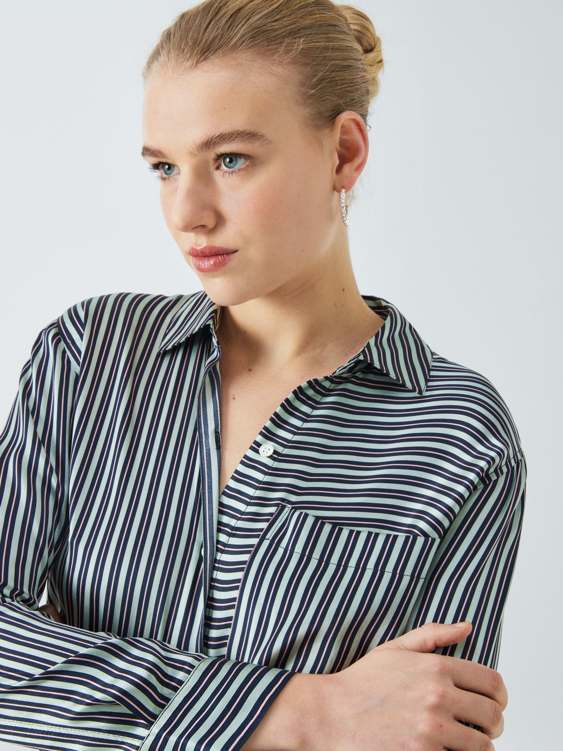Rails Spencer Stripe Silk Shirt, Aspen at John Lewis & Partners