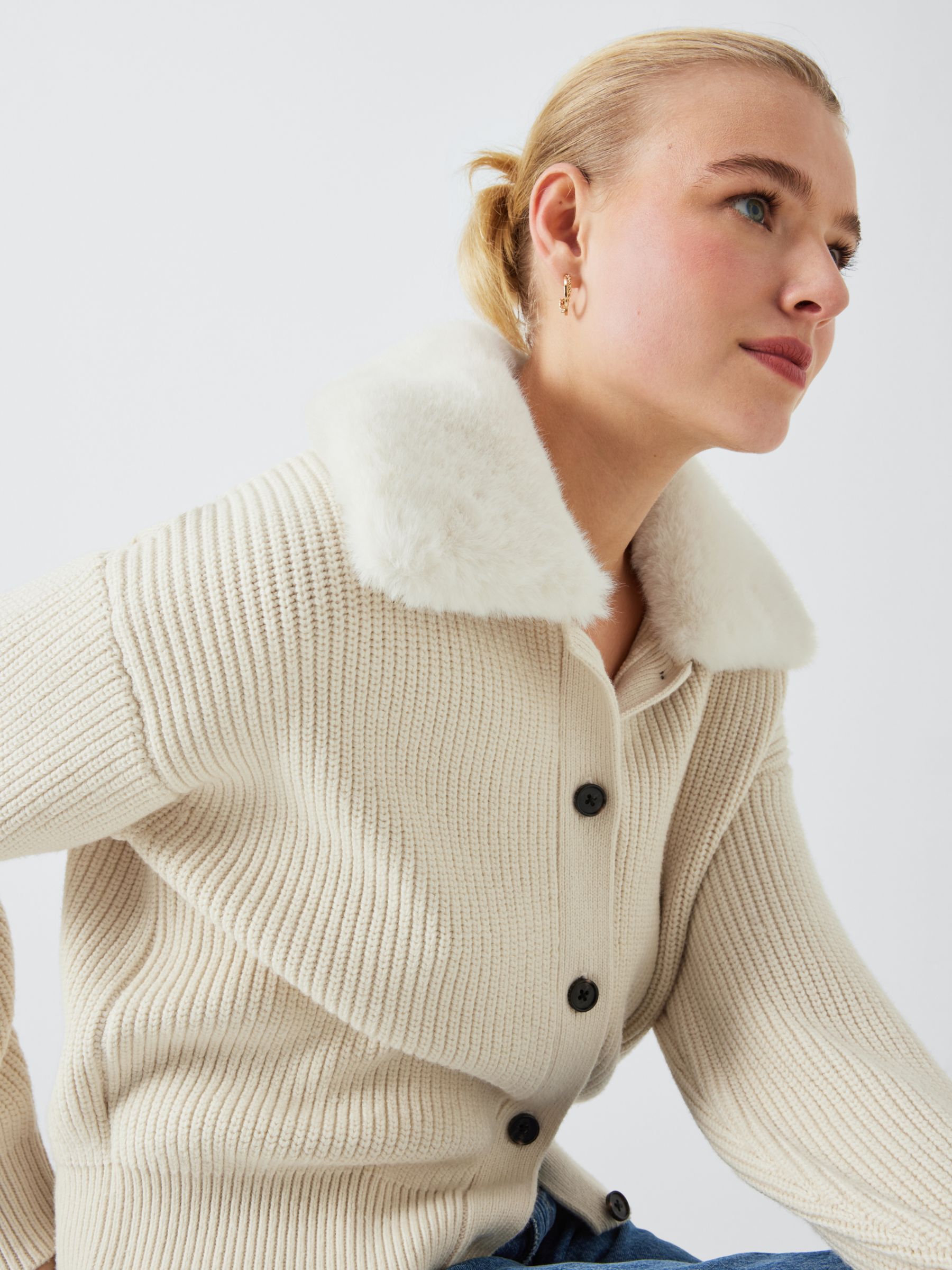 Buy Rails Esme Faux Fur Collar Wool Blend Cardigan, Ivory Online at johnlewis.com